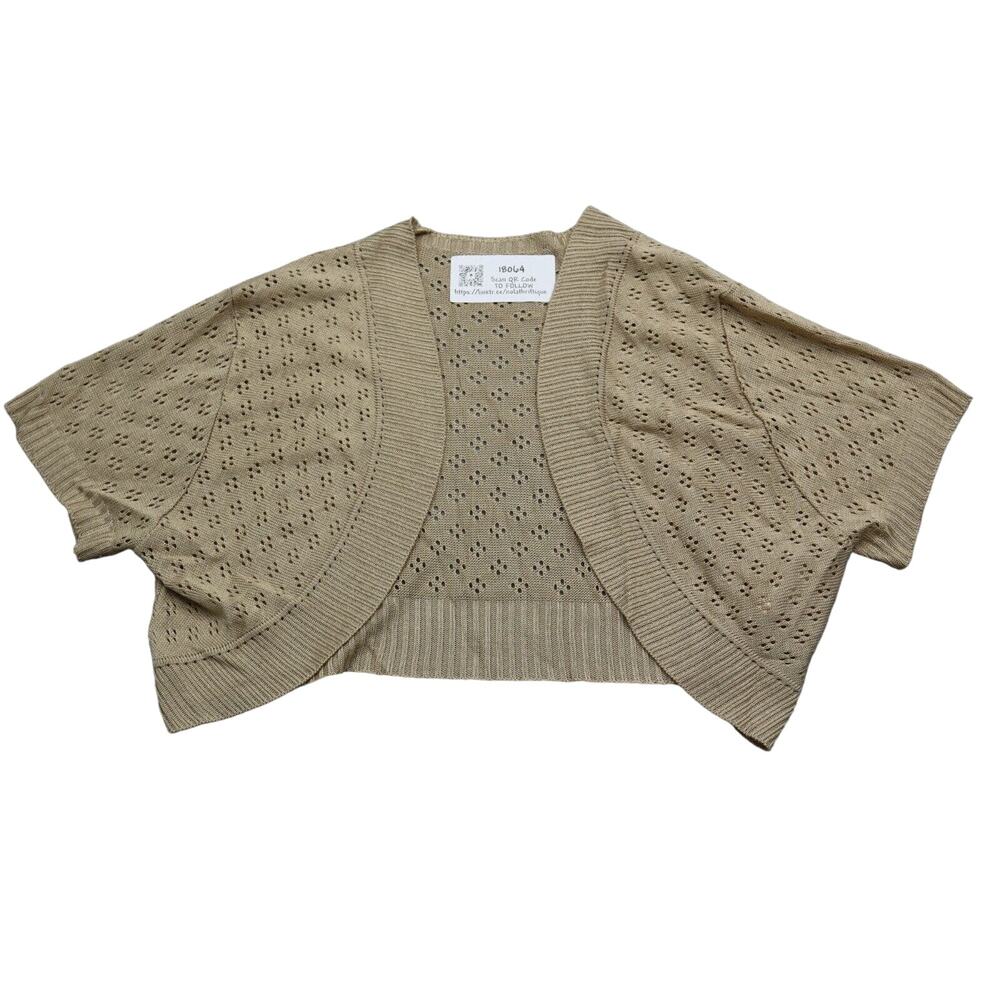 With Sweater Womens 2XL Beige Short Sleeve Open Front Tight Knit Cropped